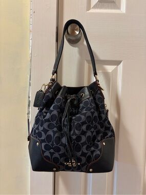 Coach Blue Denim Drawstring Bucket Bag